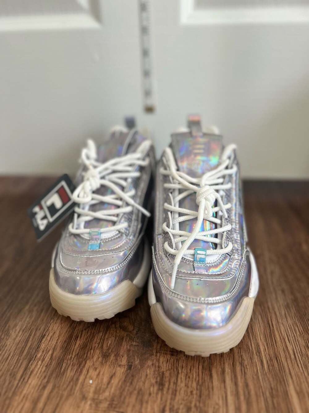 FILA Disruptor II Silver Holographic Iridescent Chunky Sneakers size 8
